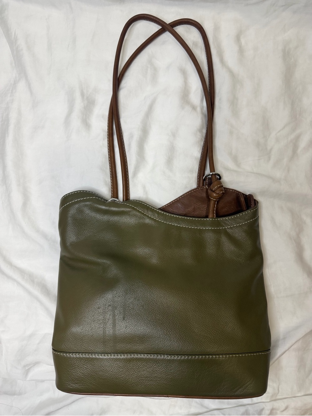 Olive Green Convertible Leather Shoulder Bag